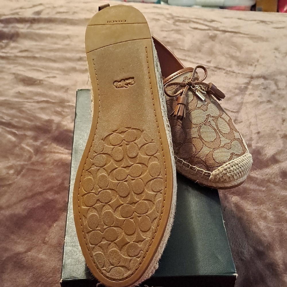 Coach Brown Signature Canvas Espadrille Flats with Tassel Charm - Picture 4 of 6